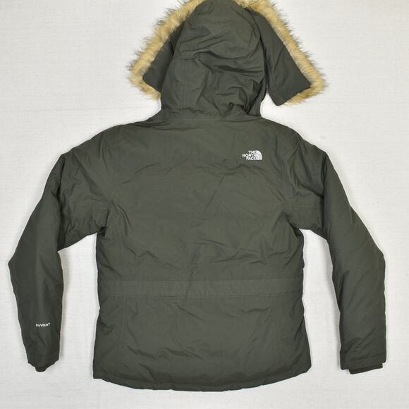 The North Face Dark Green Puffer Jacket with Faux Fur Hood - Picture 3 of 8